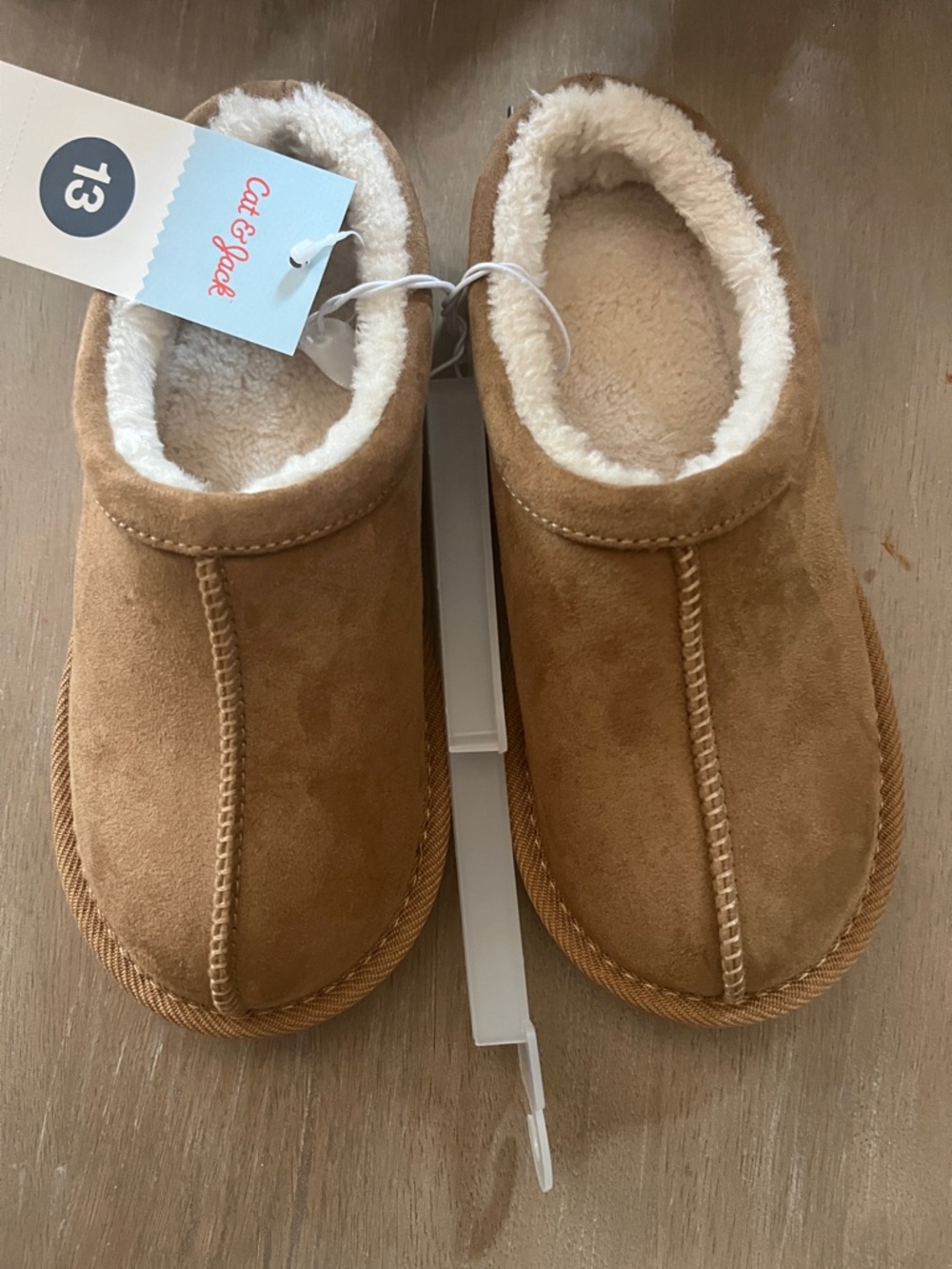 Cat & Jack Kids' Brown Cozy Fleece-Lined Slip-On shoes with back.
